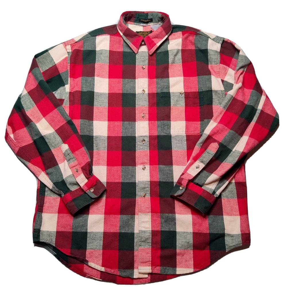 VTG EDDIE BAUER McKinley Cloth Men 2XL Red Black Plaid Flannel‎ Shirt